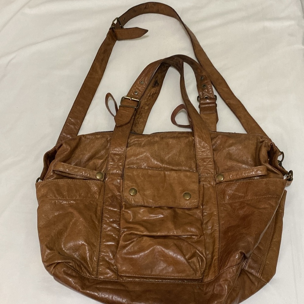Not Rational Large Diaper/Day Brown Leather Bag with Adjustable Straps - Picture 11 of 11